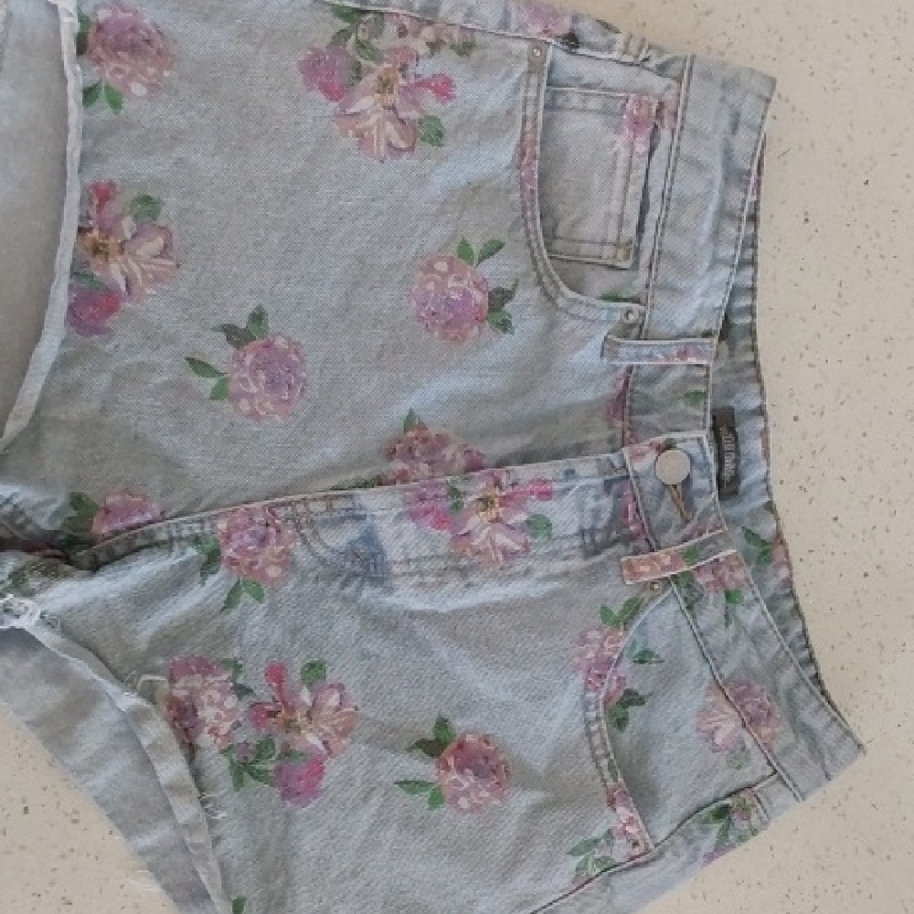 wild fable Light Blue Denim Shorts with Pink Floral Print